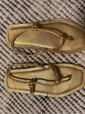 MERCEDES CASTILLO Metallic Gold Knotted Strap Sandals